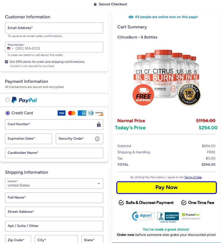 CitrusBurn secure checkout page